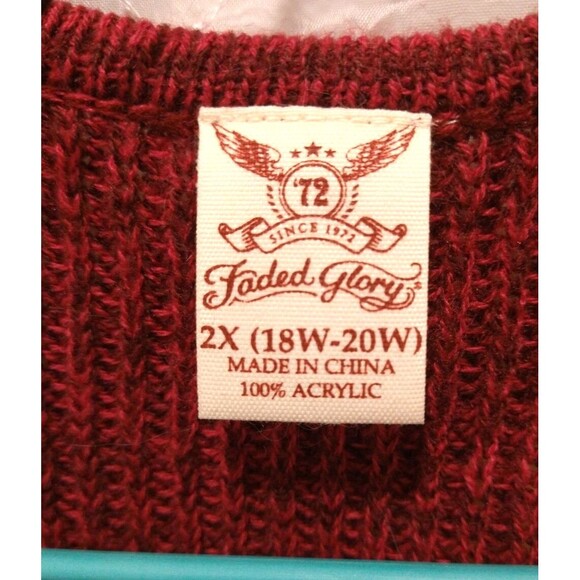 FADED GLORY WOMENS 2X 18-20 MAROON RIBBED COZY KNIT LOOSE LIGHTWEIGHT SWEATER - Picture 3 of 4